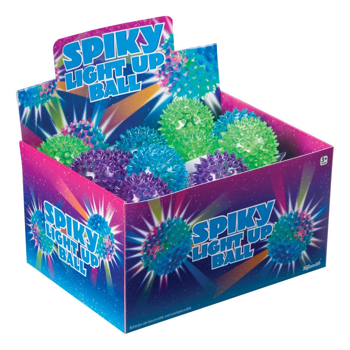 Box of Spiky Light-Up Balls with colorful packaging