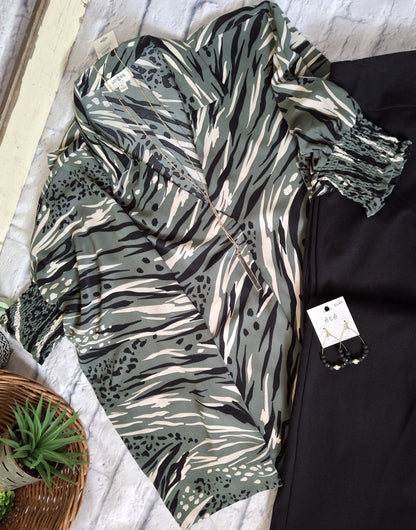 Umgee Smocked sleeve Print Blouse - With Purpose Boutique