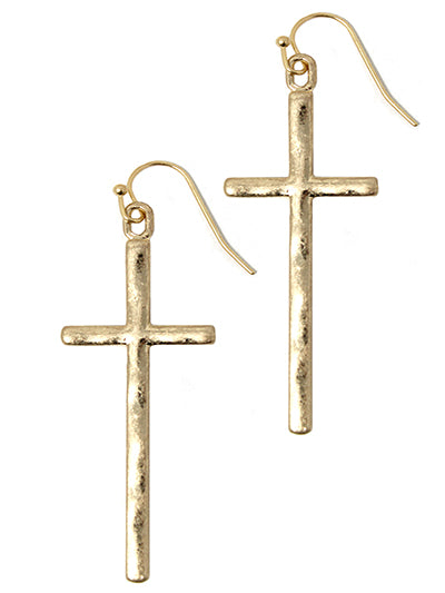 Gold cross earrings on a white background