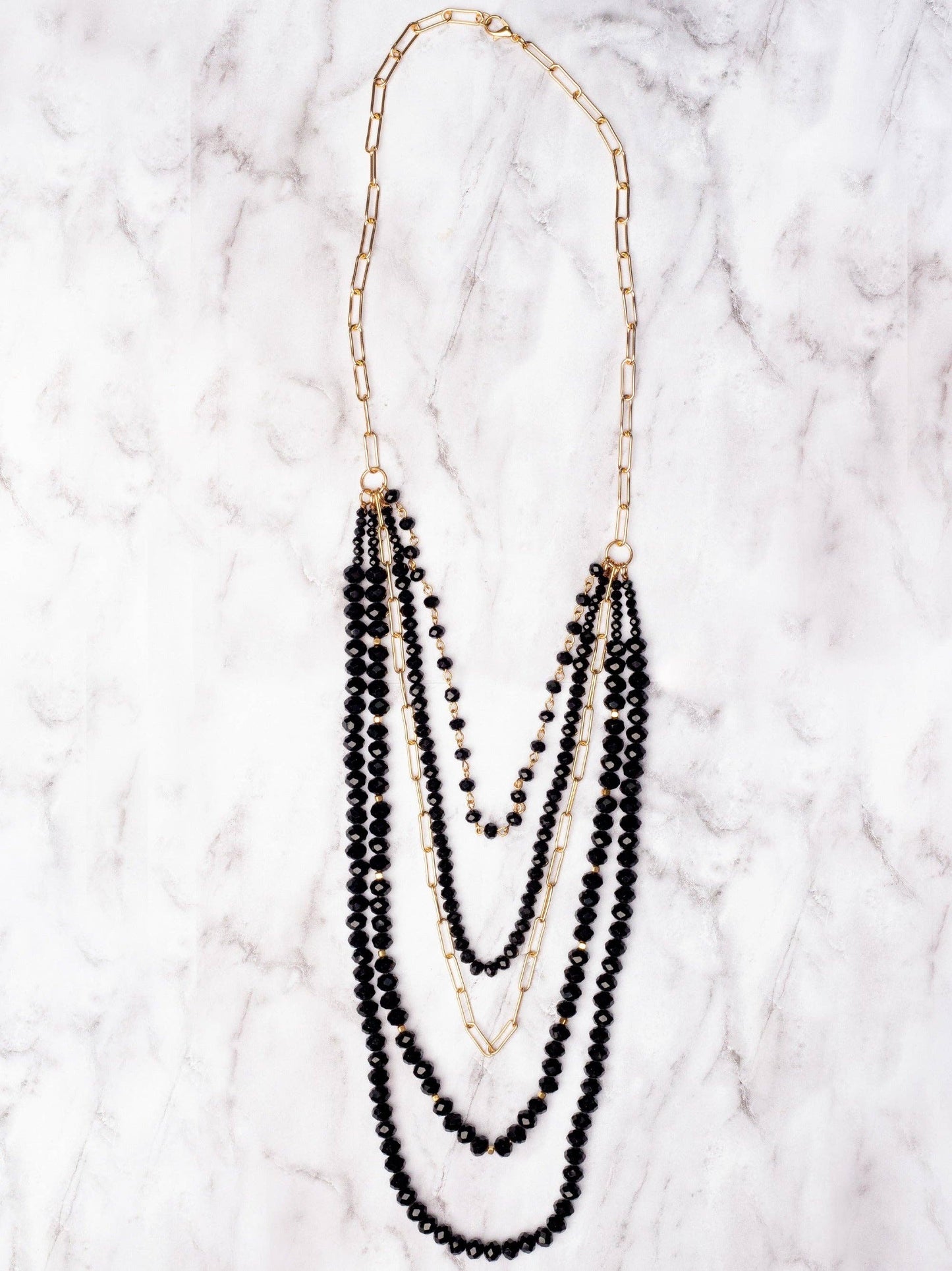 Black Crystal Layered Necklace - With Purpose Boutique
