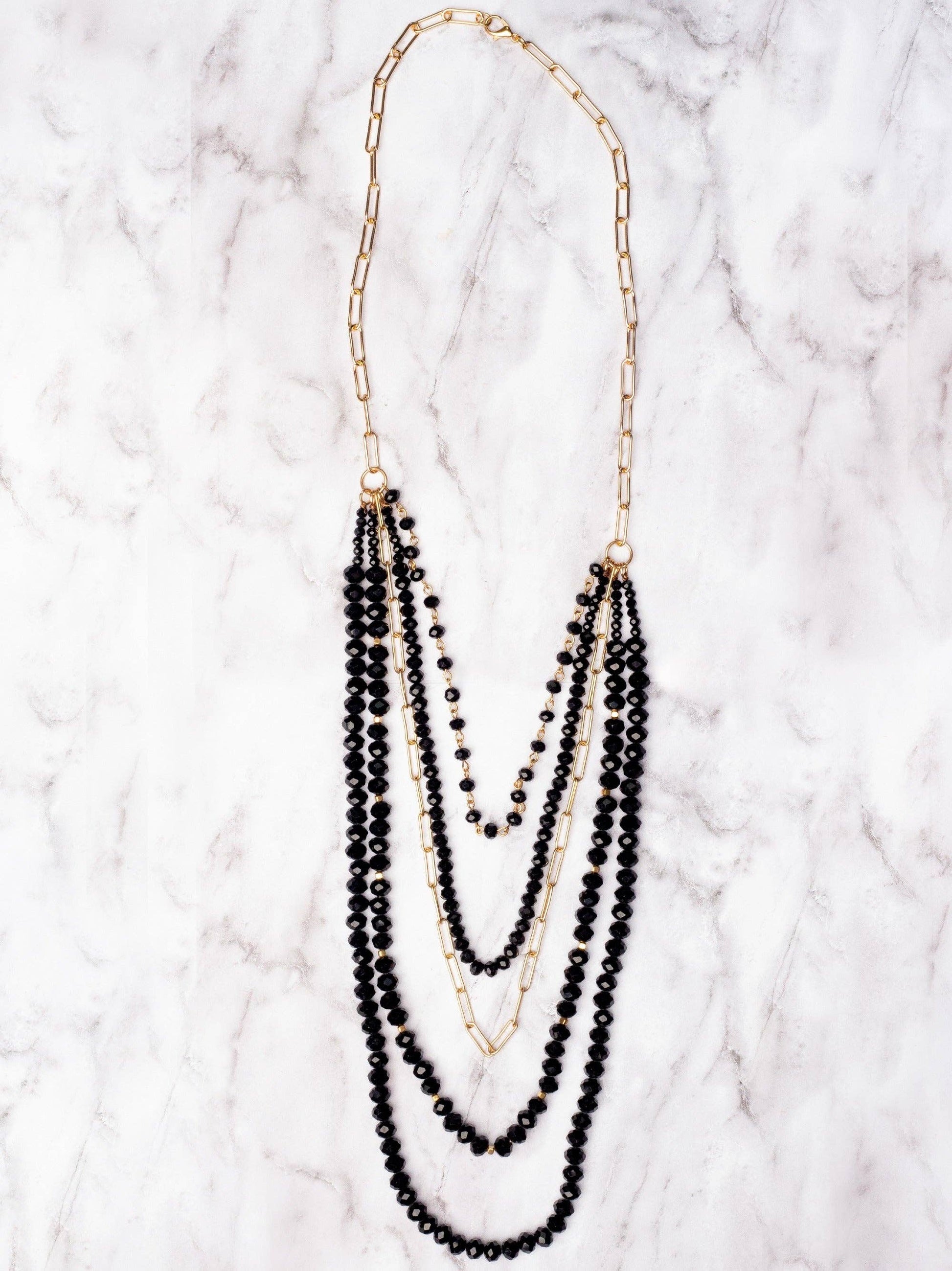 Black Crystal Layered Necklace - With Purpose Boutique