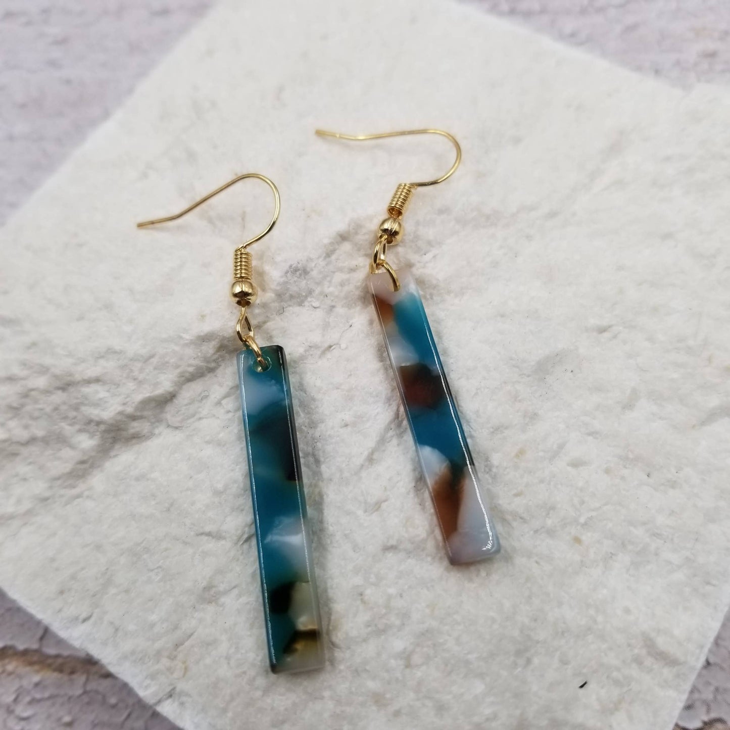 blue green resin stick earrings