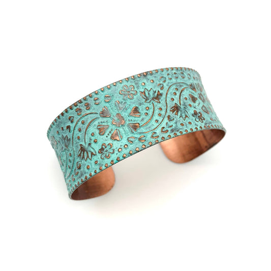 Copper Patina Bracelet - Turquoise Floral and Vine - With Purpose Boutique