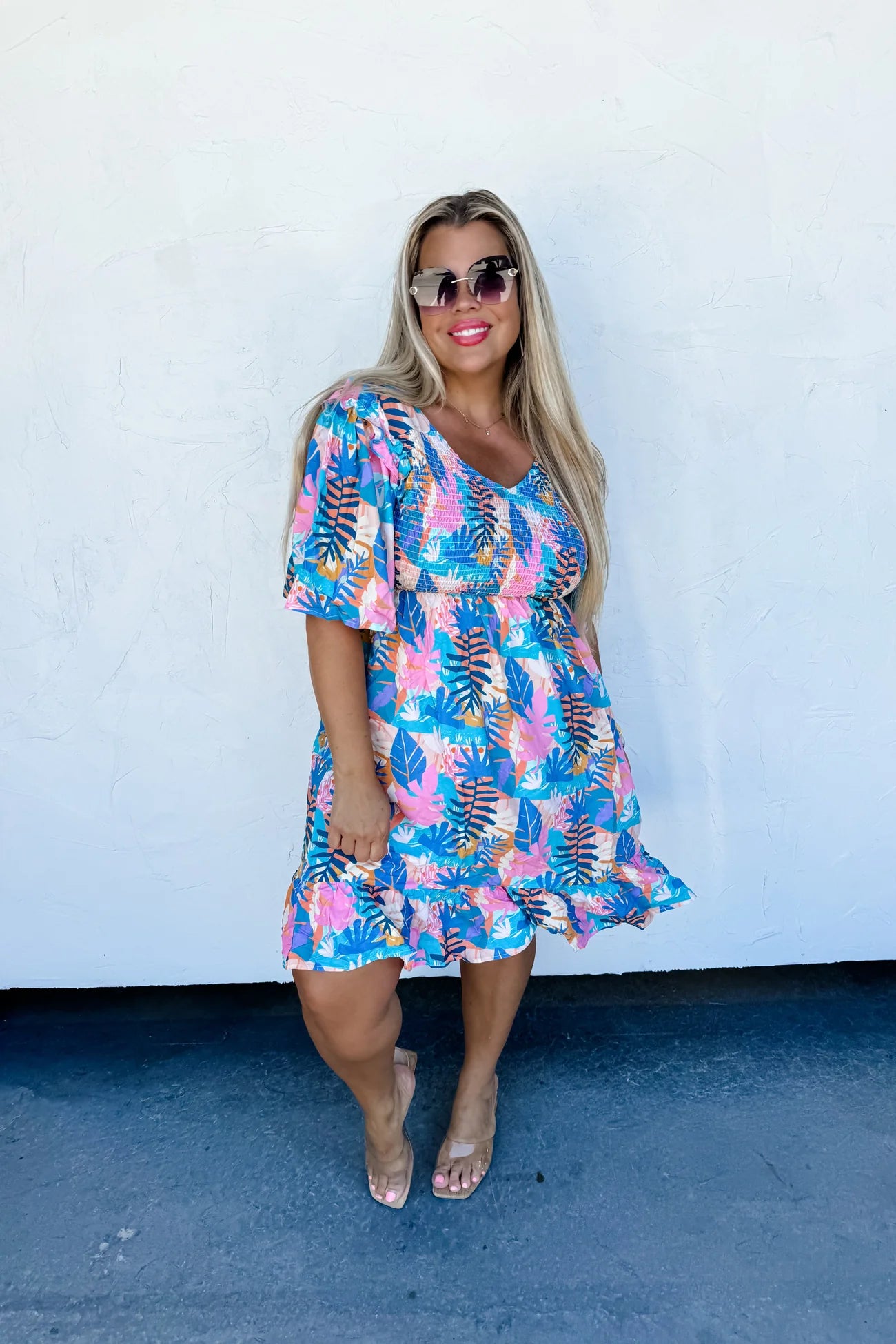 Tropical Print smocked dress