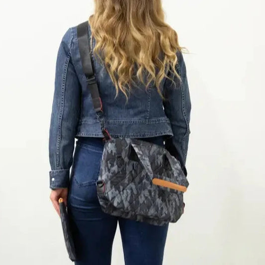 Gray Camo quilted 2 piece messenger style bag