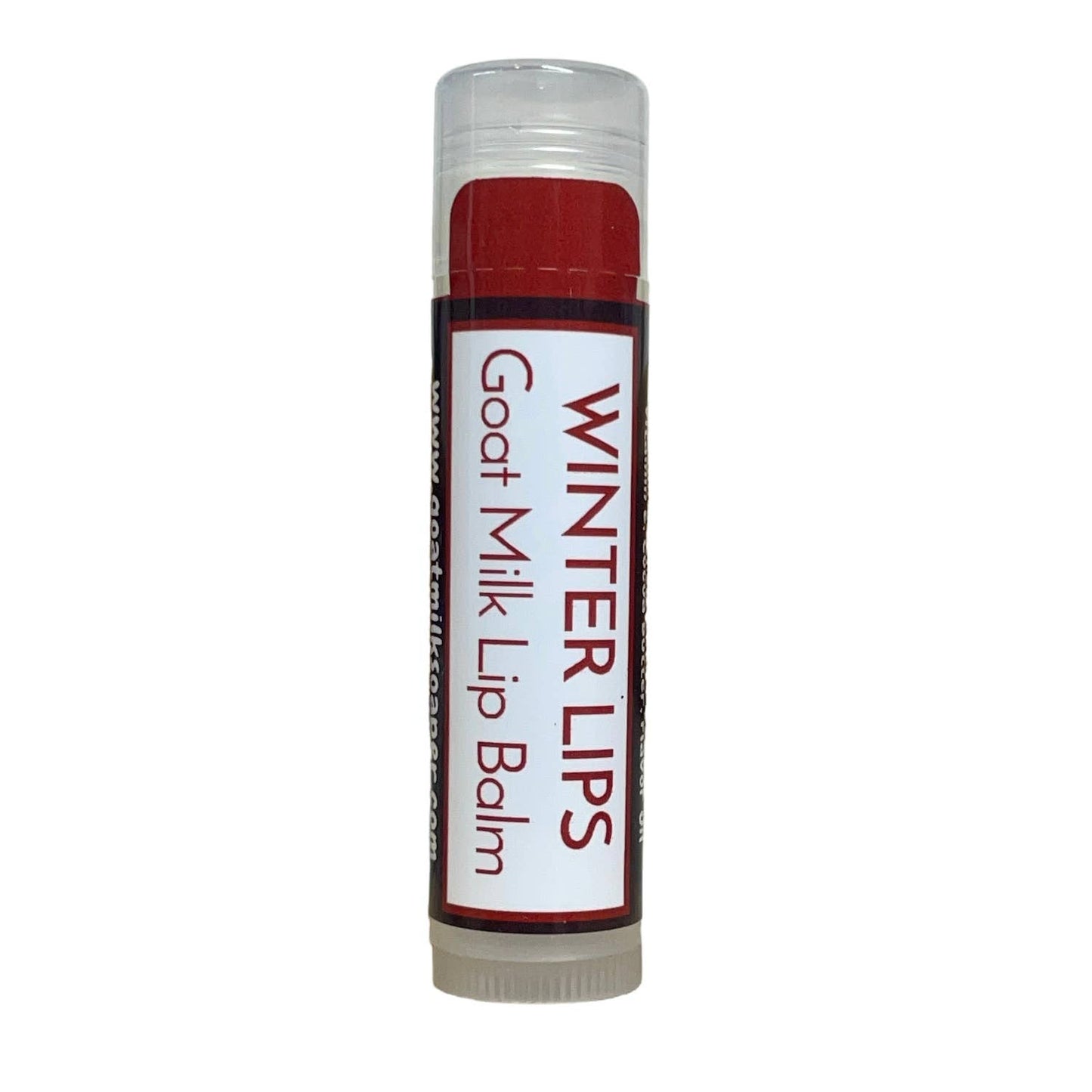 Winter Lips goat milk lip balm on a white background