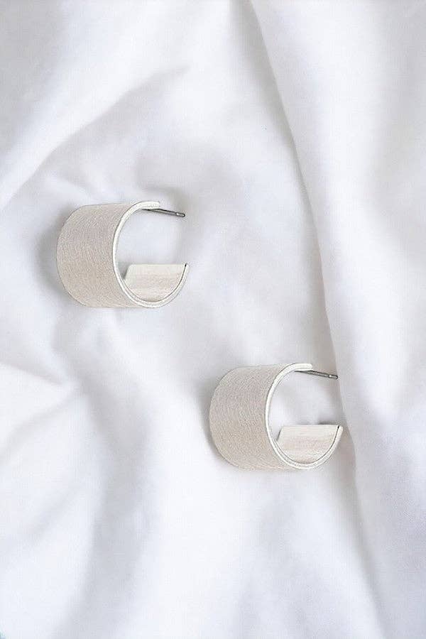 Semi Hoop Earrings in Silver, Brushed look  with chunky semi hoop small design
