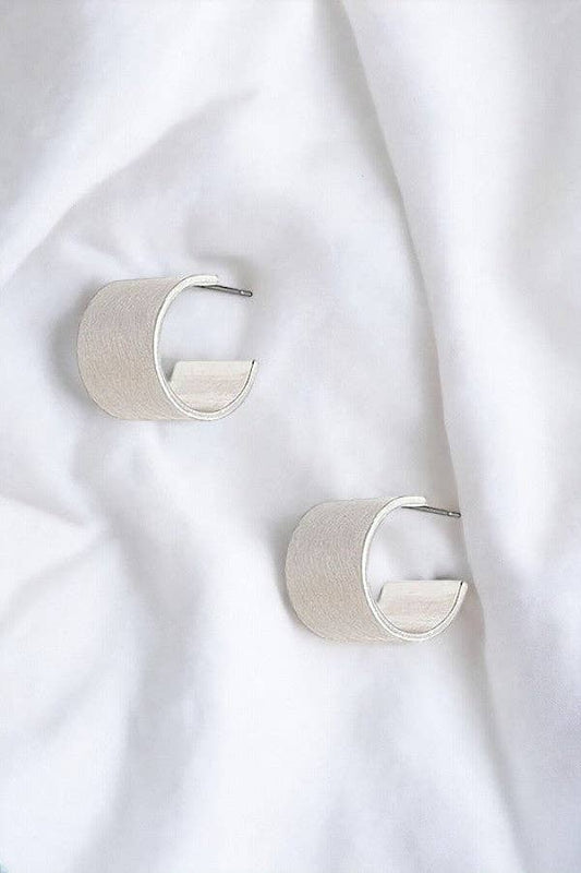 Semi Hoop Earrings in Silver, Brushed look  with chunky semi hoop small design