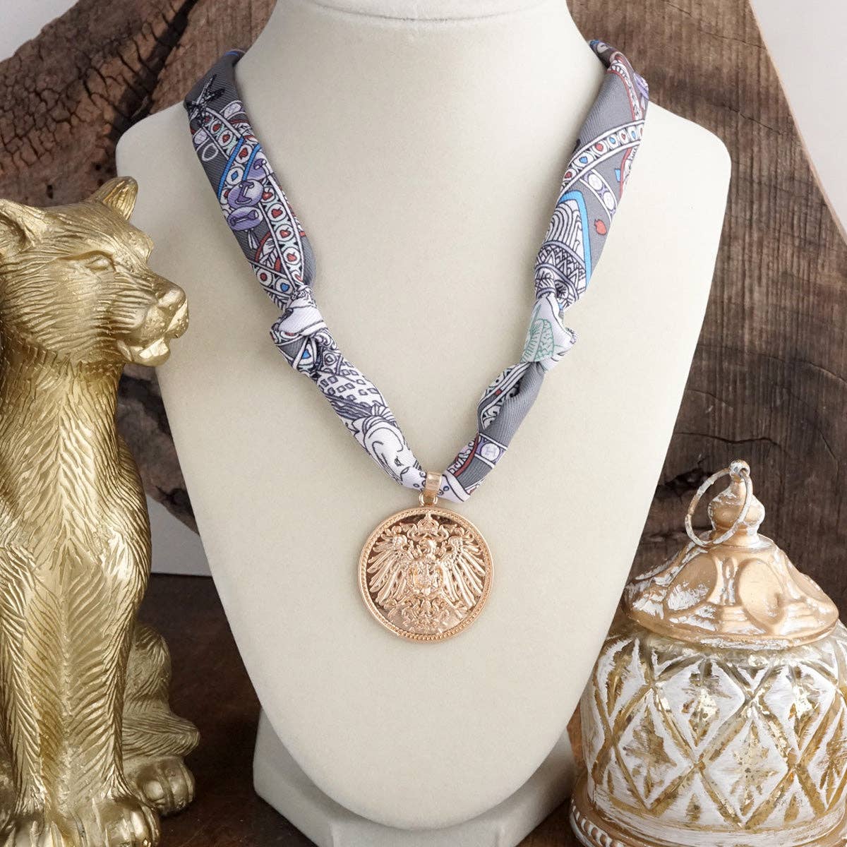 Eagle Coin Gray Scarf Necklace - With Purpose Boutique