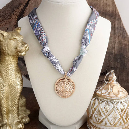 Eagle Coin Gray Scarf Necklace - With Purpose Boutique