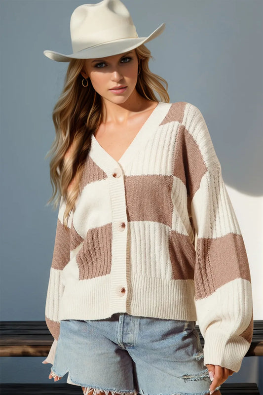 Checkered Dropped Shoulder Cardigan - With Purpose Boutique