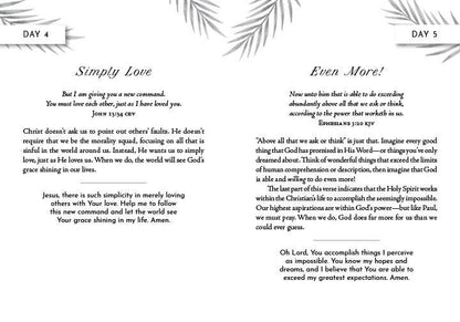 Two pages from a devotional book with text and decorative elements.