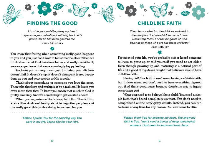 Page from a book of teen devotions with text and decorative elements on a white background