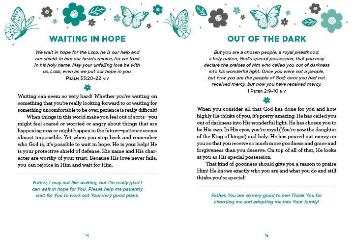 Page from a teen girl devotional with text and decorative elements on a white background