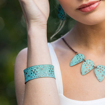Copper Patina Bracelet - Turquoise Floral and Vine - With Purpose Boutique
