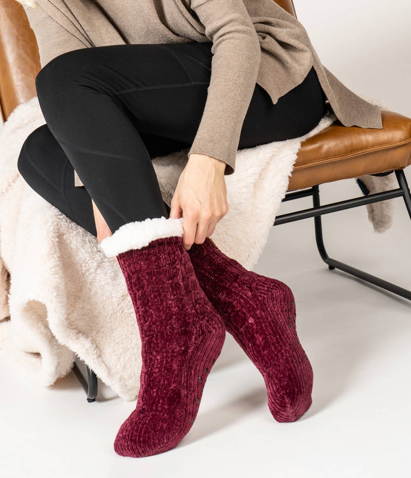 Britt's Knits Beyond Soft Slipper Socks 2nd Open Stock: Wine - With Purpose Boutique