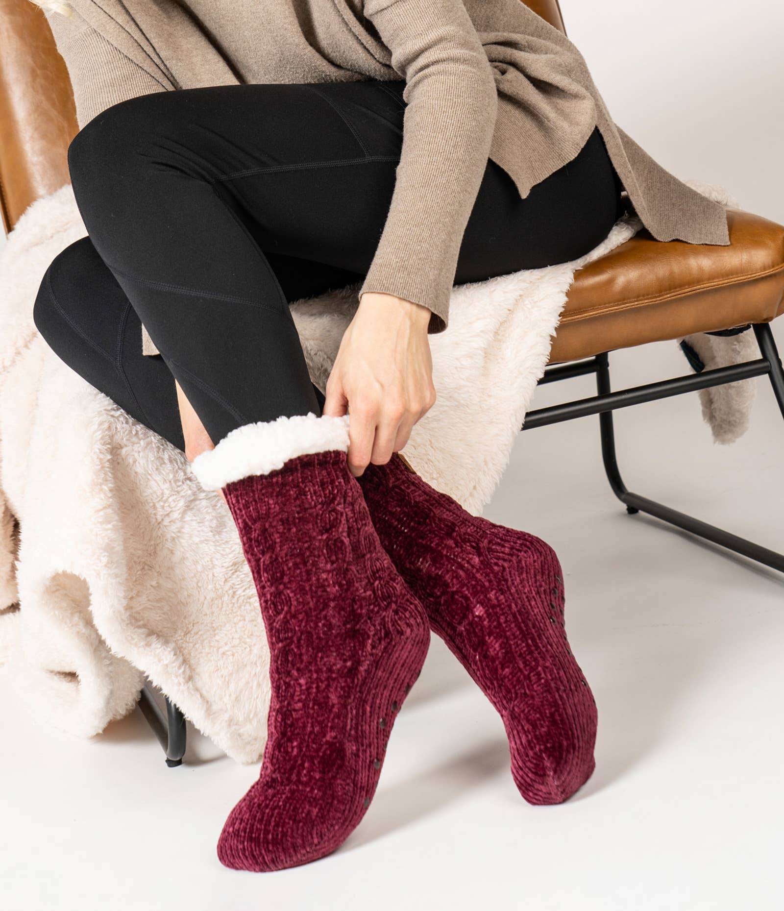 Britt's Knits Beyond Soft Slipper Socks 2nd Open Stock: Wine - With Purpose Boutique