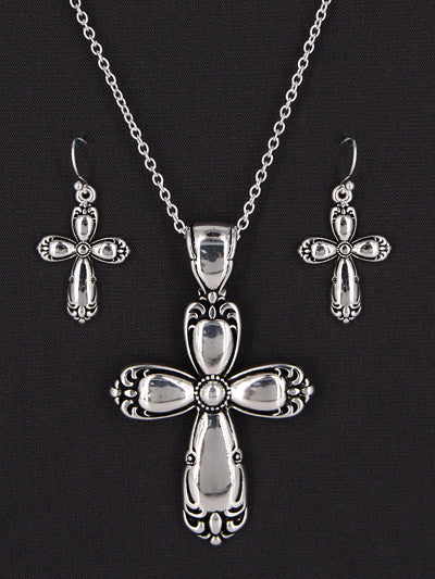 Antique spoon look cross necklace and earring set