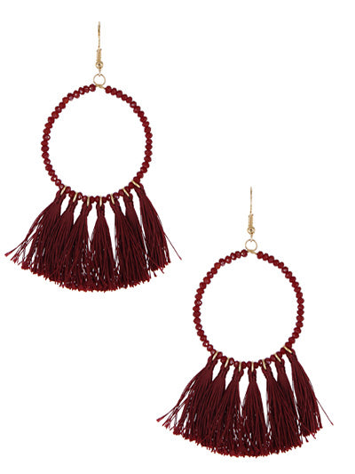 burgundy tassel earrings