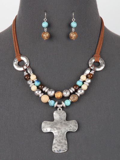 Multi Bead Cross Pendant