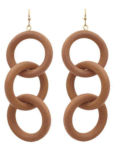 Wood link drop earrings