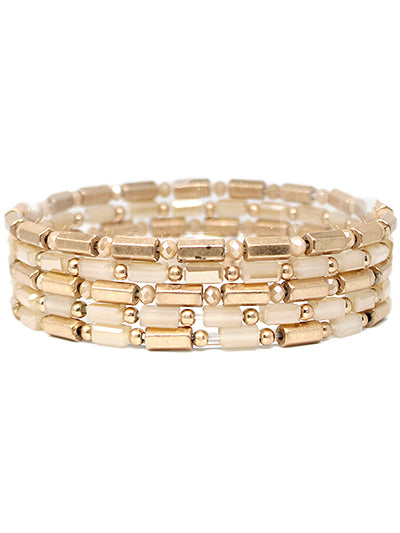 5 Stack Gold hexagon and mocha bead bracelet