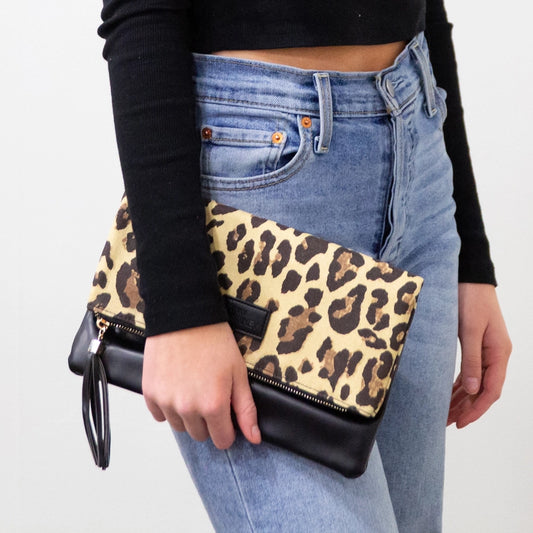 leopard foldover clutch purse