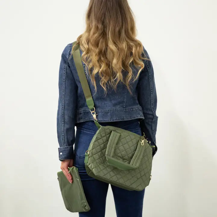 Olive 2 piece quilted messenger style bag