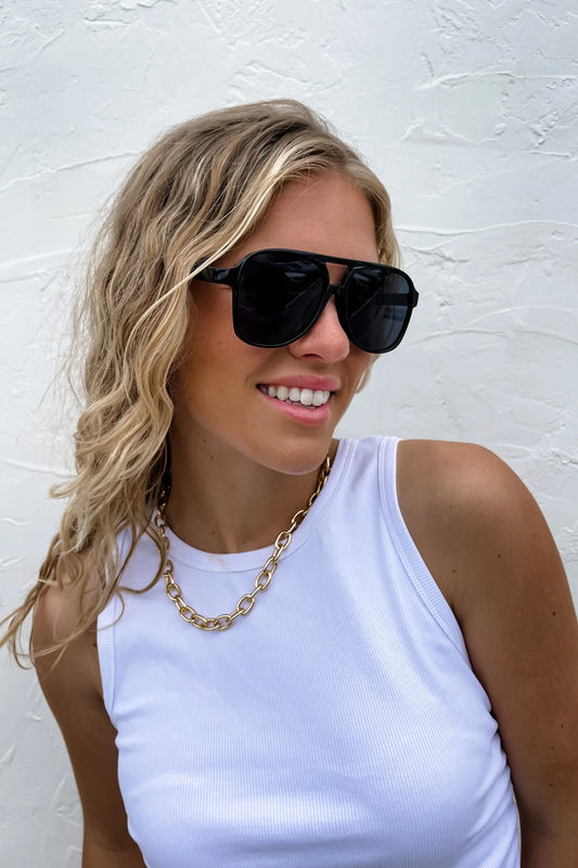 Black on Black Retro style sunglasses
