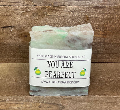 hot processed, hand poured bar soap, pear fragrance