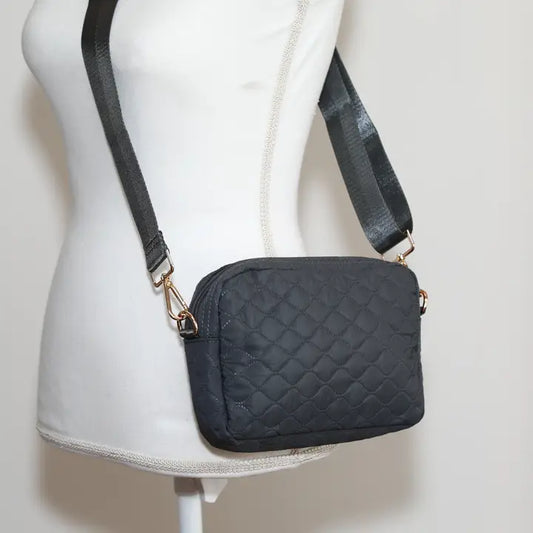 Simple black quilted crossbody bag