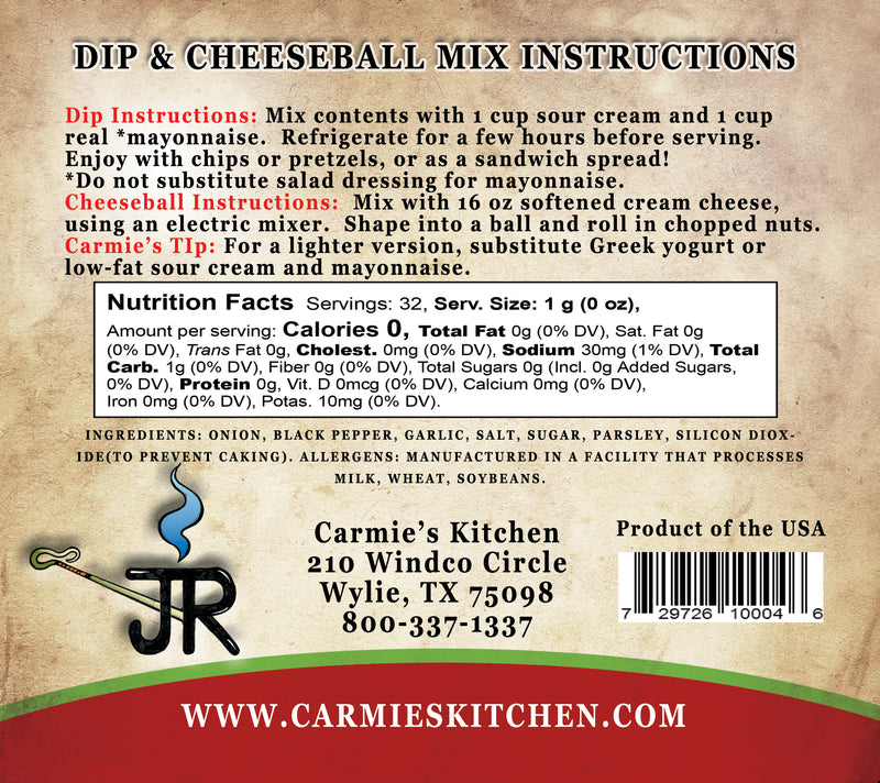 Carmie's Kitchen JR's Ranch and Cheeseball Dip