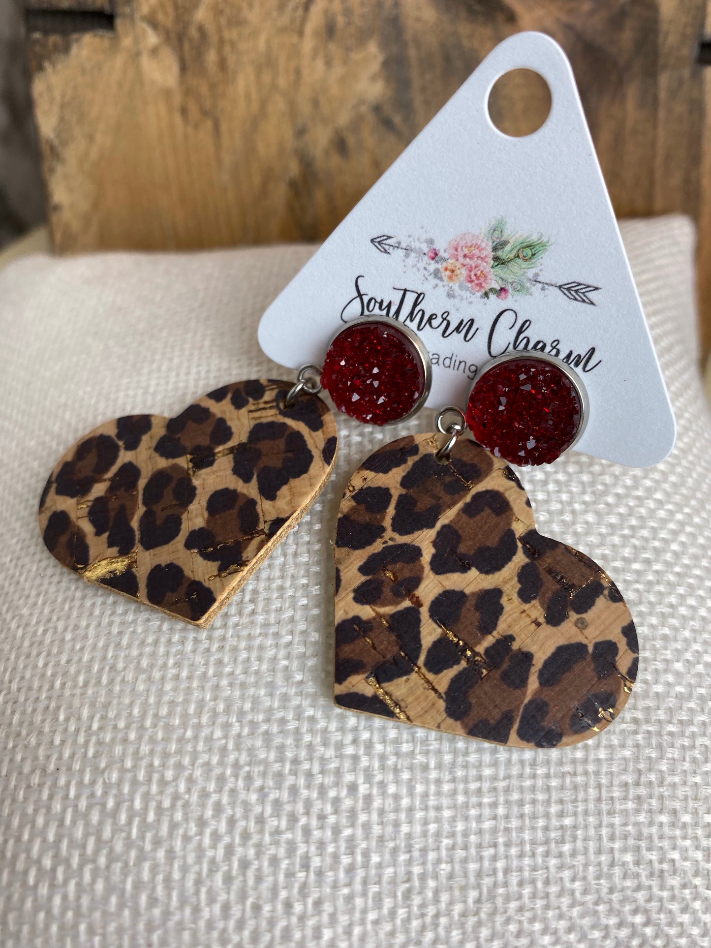 Crystal and red leopard heart earrings