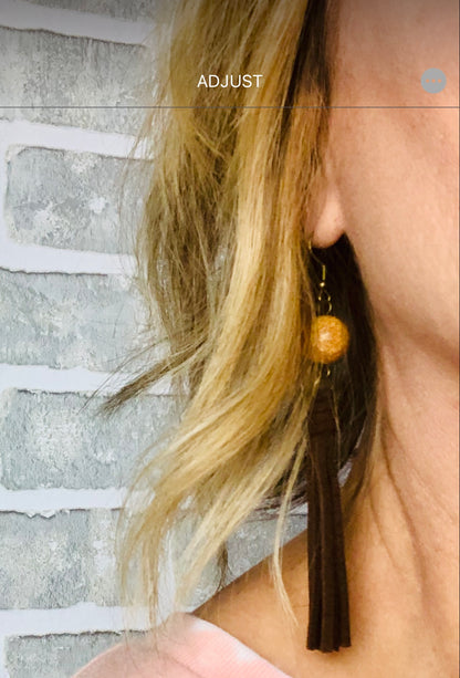 Natural stone bead & tassel earrings