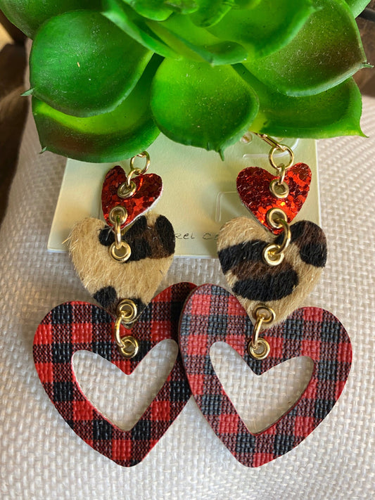 Plaid Heart fish hook earring